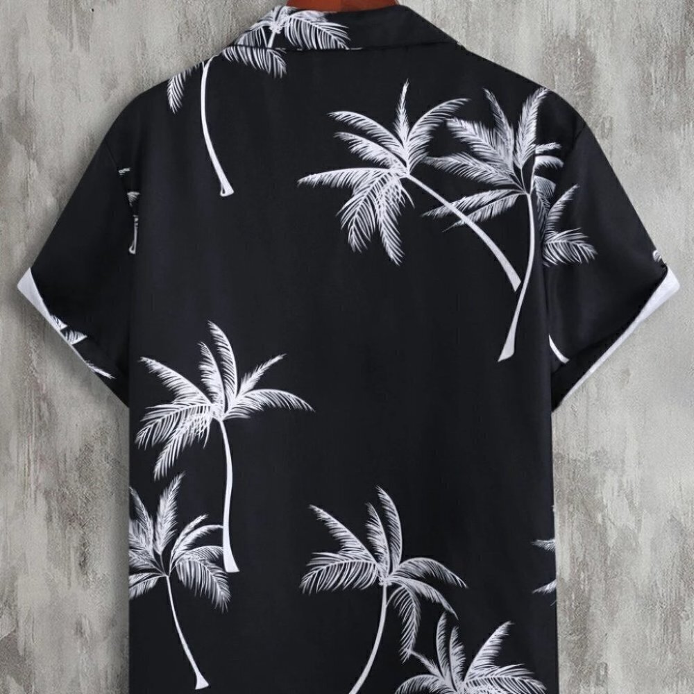 Black Mens Button Up Tee Shirt - Picture 3 of 6